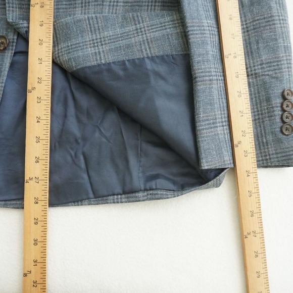 Lauren Ralph Lauren Mens Plaid Sport Coat Blazer Blue Gray Wool Silk Linen 38S - Picture 8 of 11